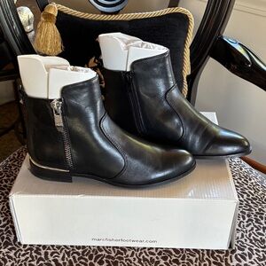 Marc Fisher Black Leather Ankle Boots with Side Zippers